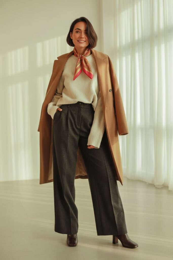 Chunky Knit Sweater + Wide-Leg Trousers