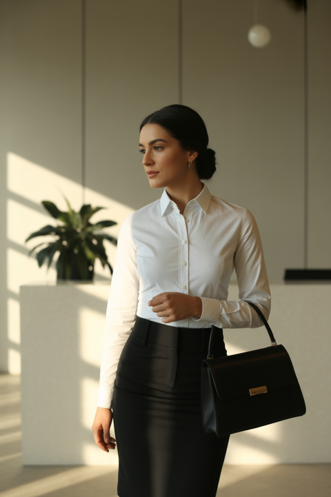 Classic White Shirt With A Black Pencil Skirt