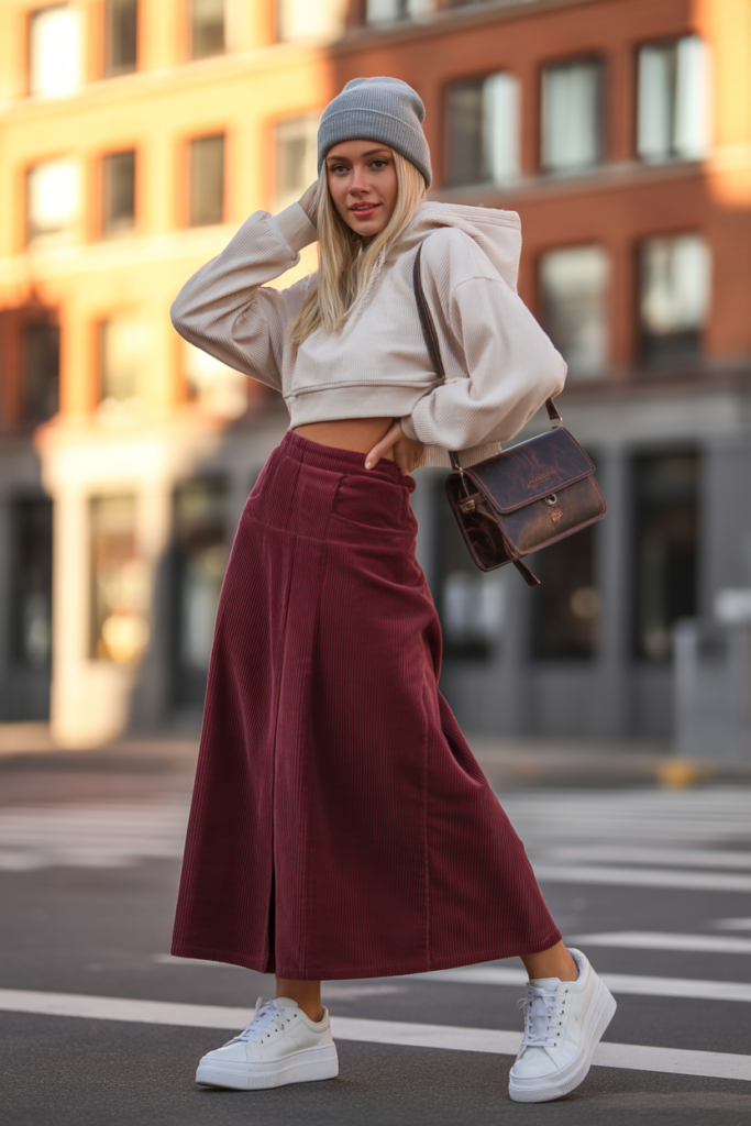 Corduroy Skirt + Hoodie For Fall Comfort