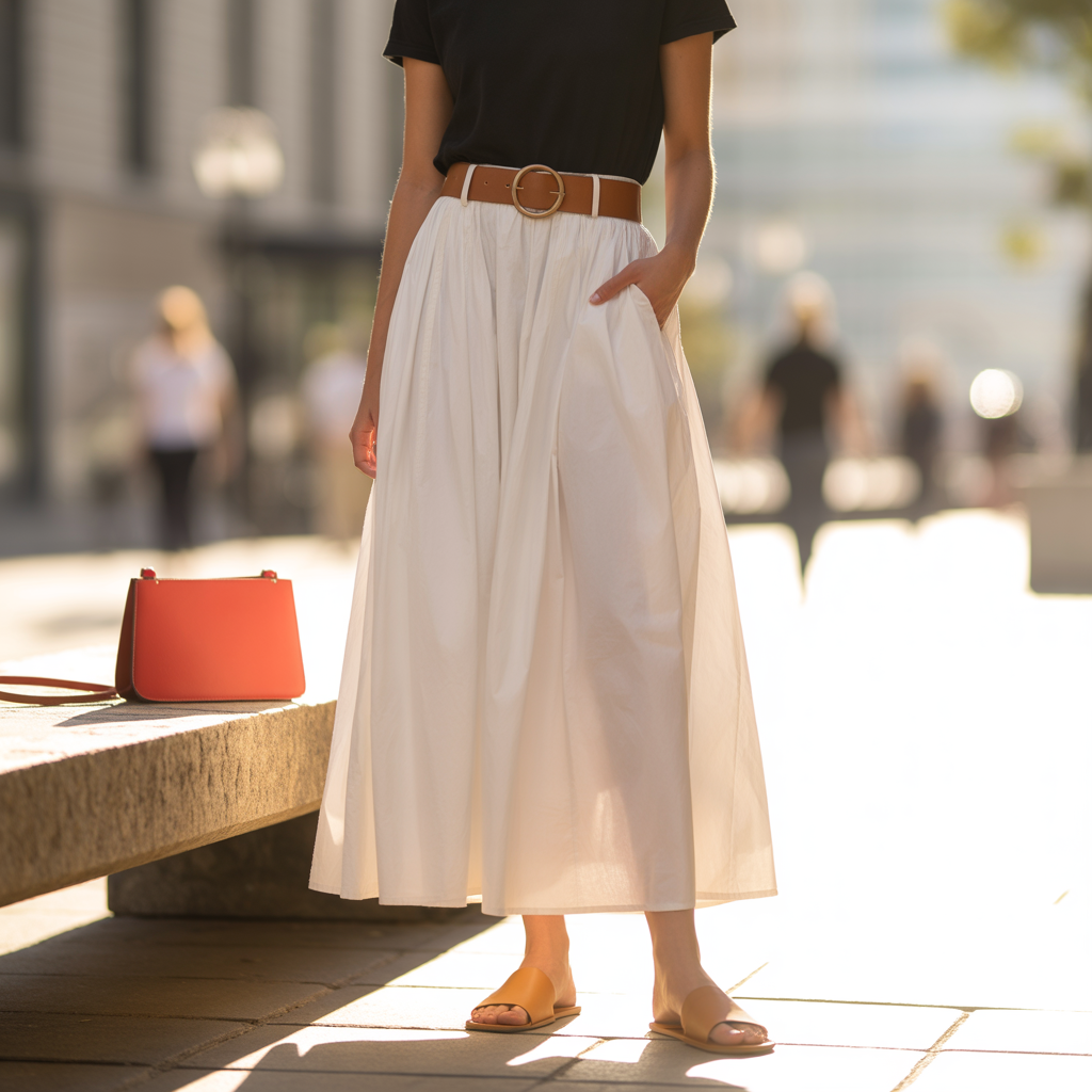 Cotton Maxi Skirt with a Belted Waist