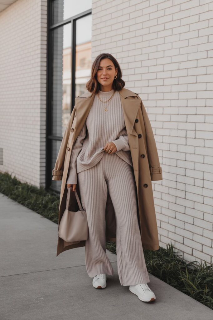 Cozy Knit Set + Trench Coat