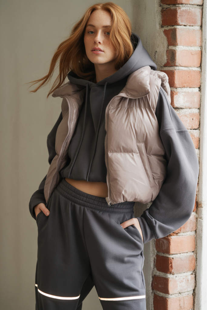 Cropped Hoodie + Puffer Vest + Joggers