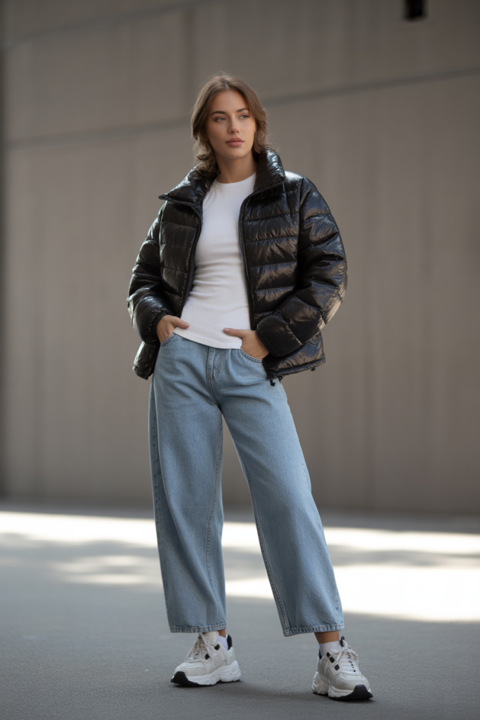 Cropped Puffer + Baggy Jeans
