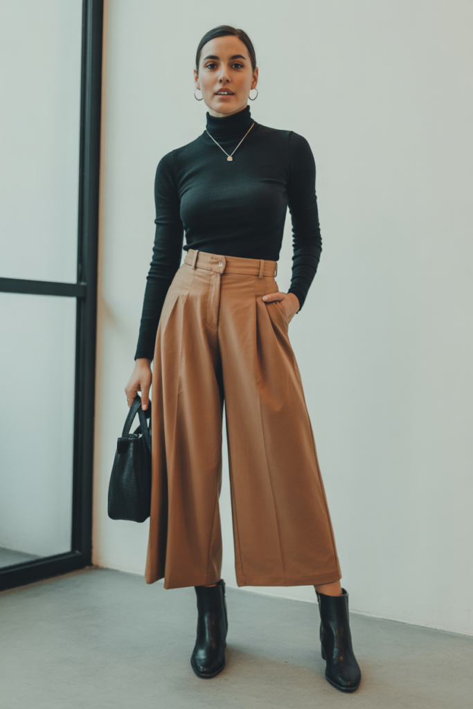 Culottes + Fitted Turtleneck