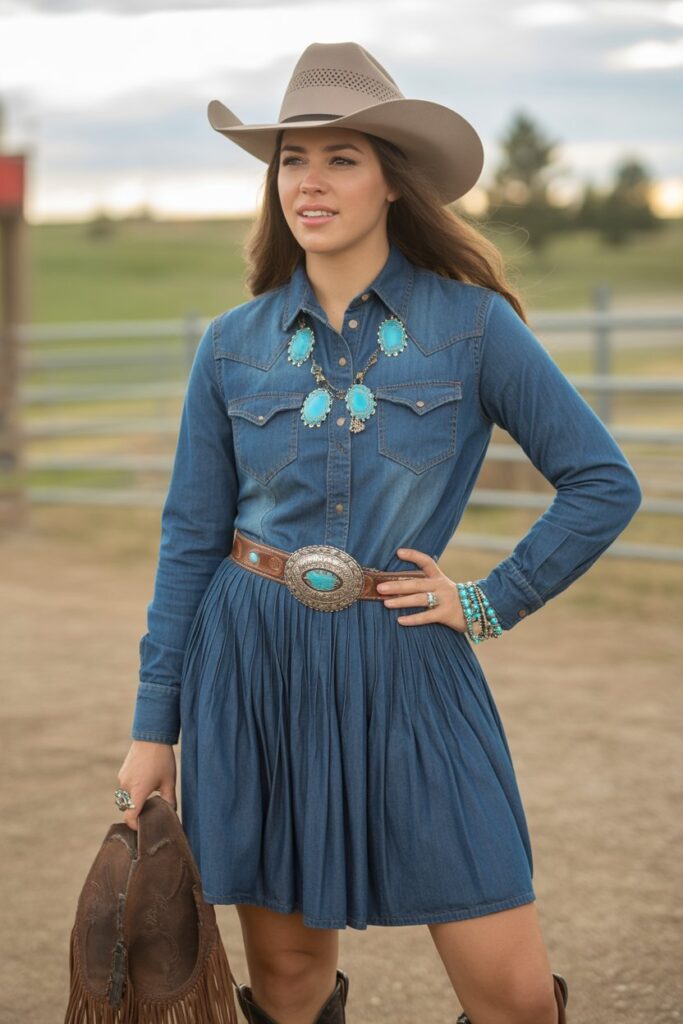 Denim Dress + Western Belt