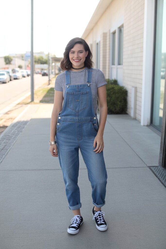 Denim Overalls + Striped Tee