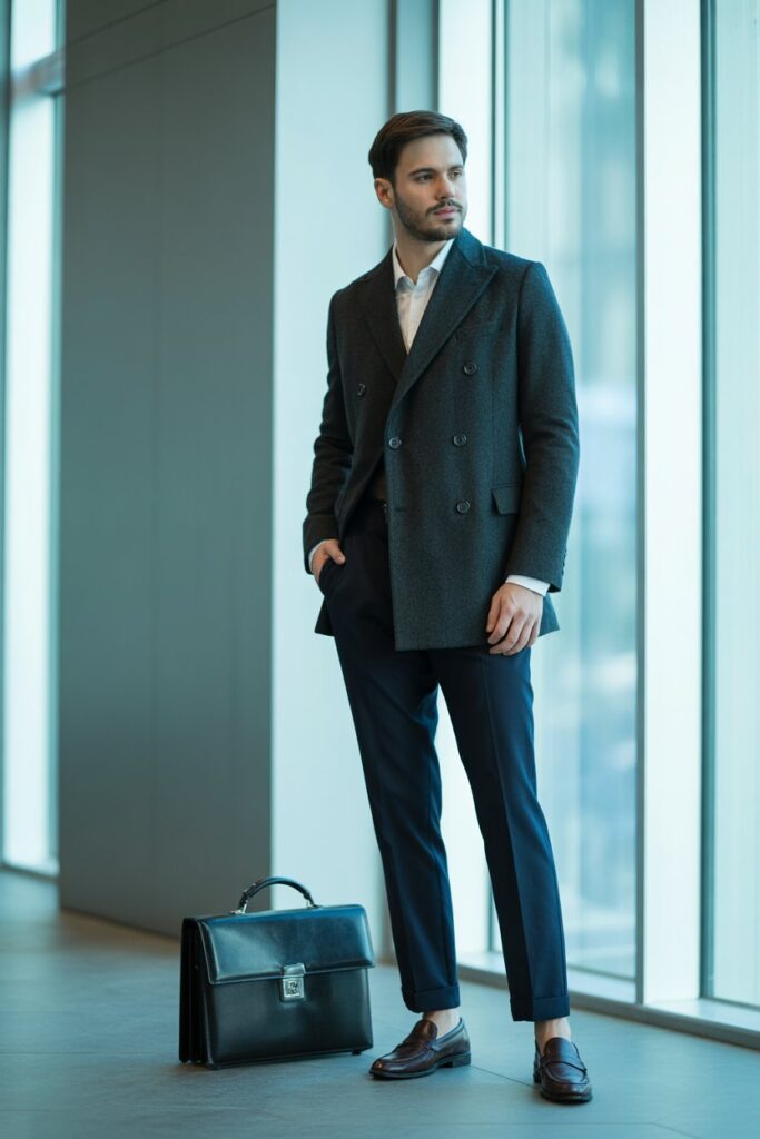 Double-Breasted Coat + Dress Pants