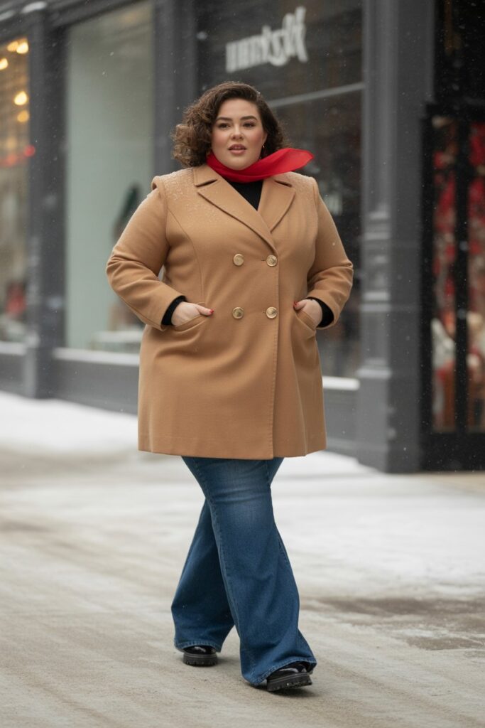 Double-Breasted Coat + Flared Jeans