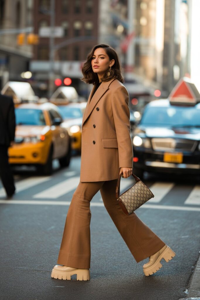 Double-Breasted Coat + Flared Pants