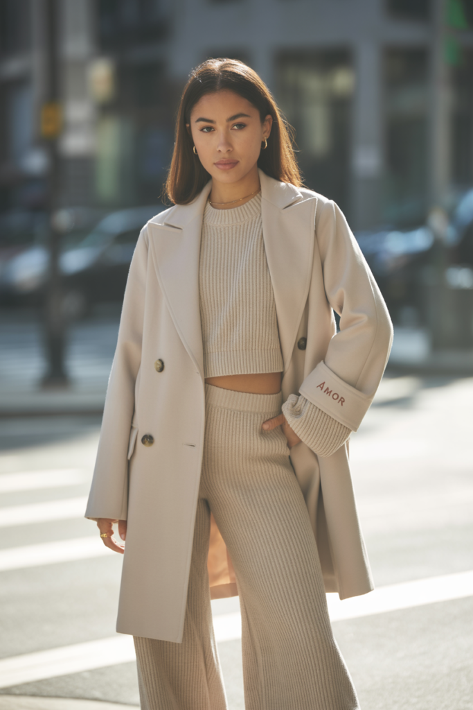 Double-Breasted Coat + Knit Set
