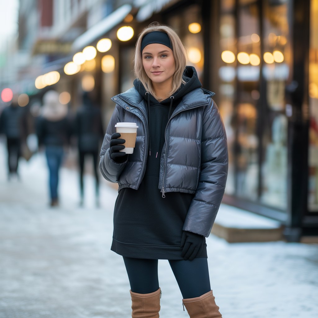 Down Jacket + Hoodie Dress + Leggings