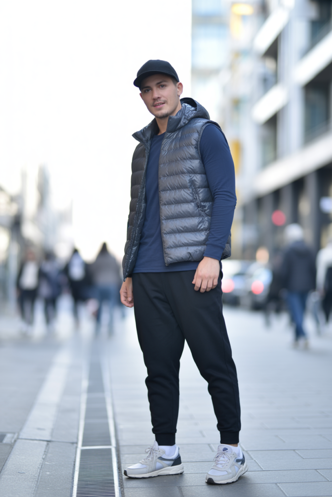 Down Vest + Long Sleeve Tee + Joggers
