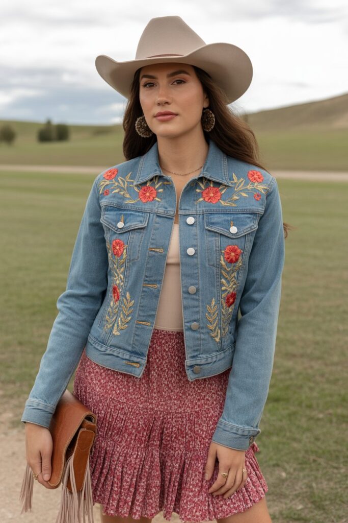 Embroidered Denim Jacket + Skirt