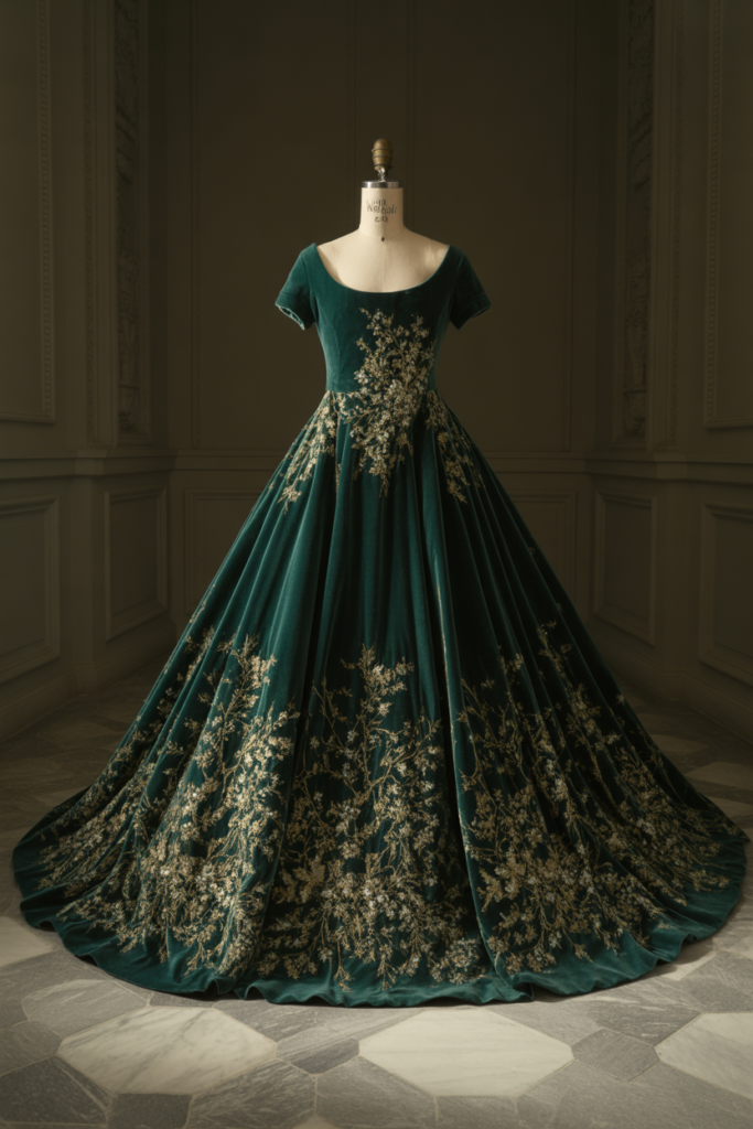 Embroidered Velvet Ball Gown
