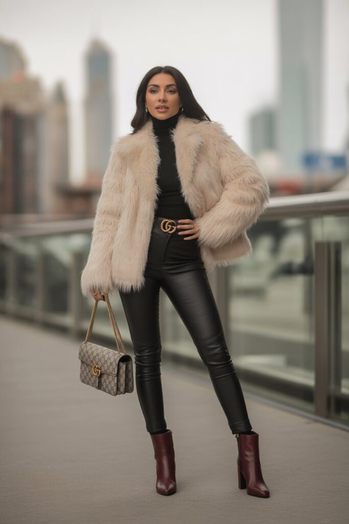 Faux Fur Jacket + Leather Pants