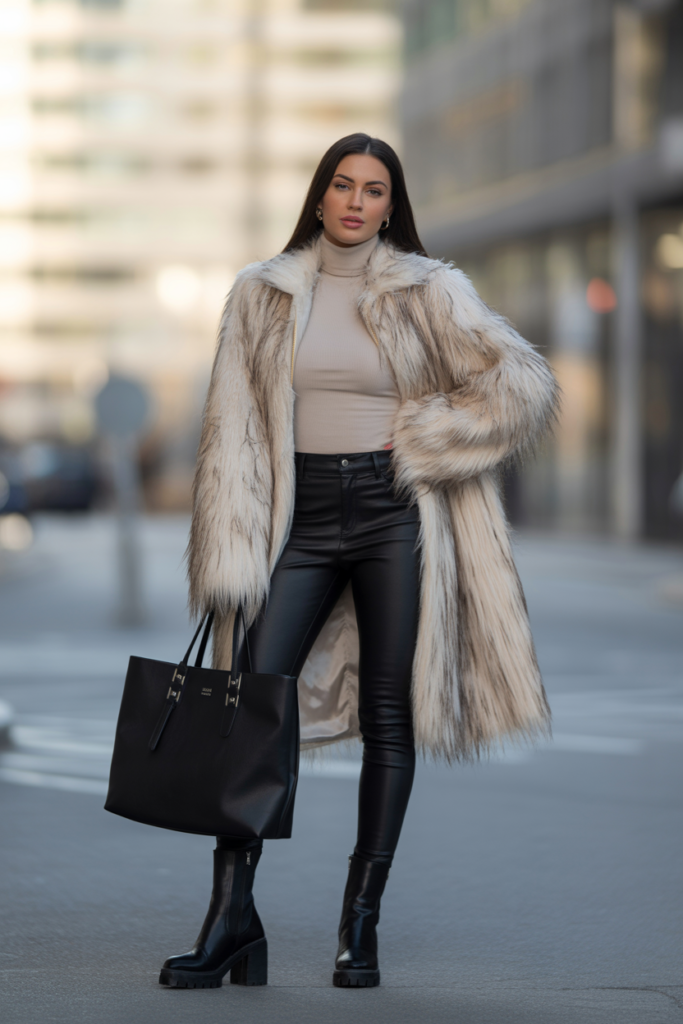 Faux Fur Jacket + Leather Pants