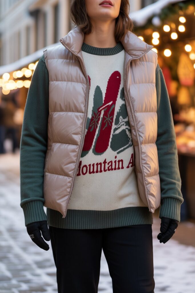 Graphic Sweater + Puffer Vest