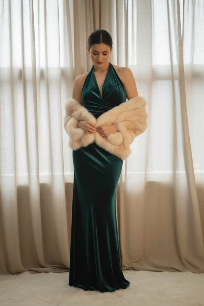 Halter Neck Velvet Dress