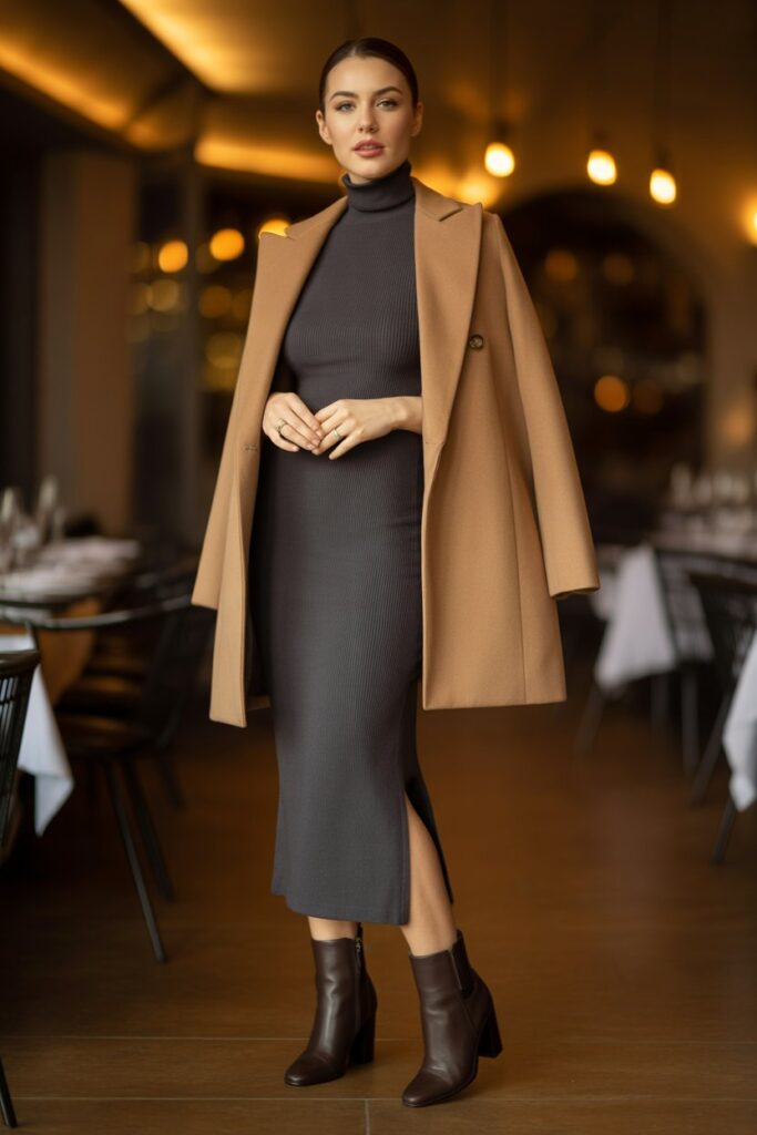 High-Neck Dress + Ankle Boots