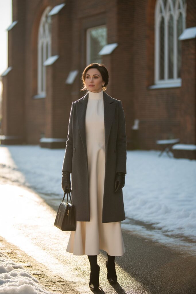 High-Neck Midi Dress + Structured Coat