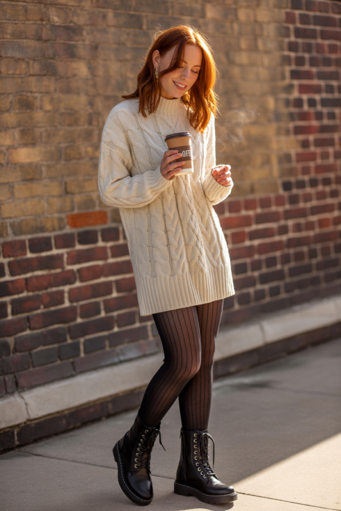 Knit Dress + Tights + Combat Boots