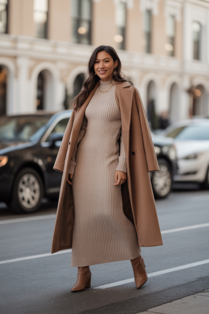 Knit Maxi Dress + Wool Coat