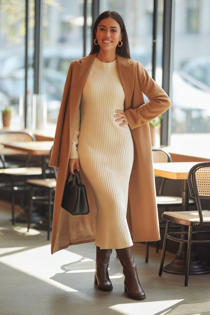 Knit Midi Dress + Knee-High Boots