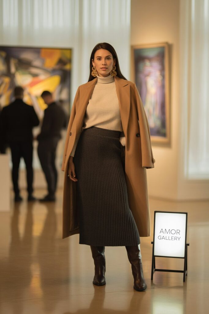 Knit Midi Skirt + Tucked Turtleneck For Cozy Luxe