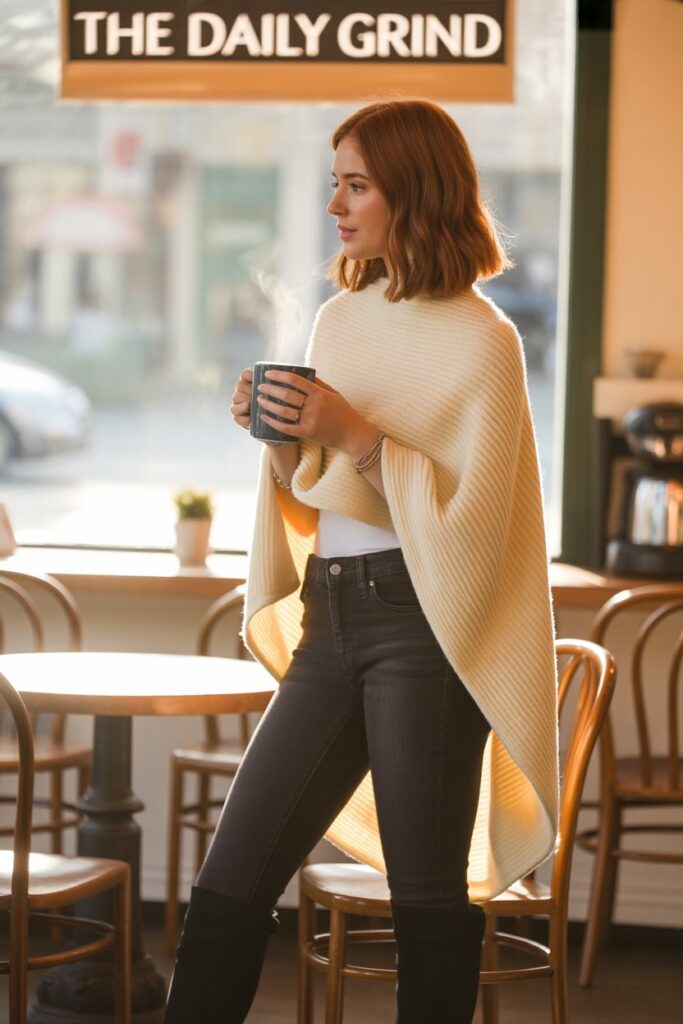 Knit Poncho + Skinny Jeans