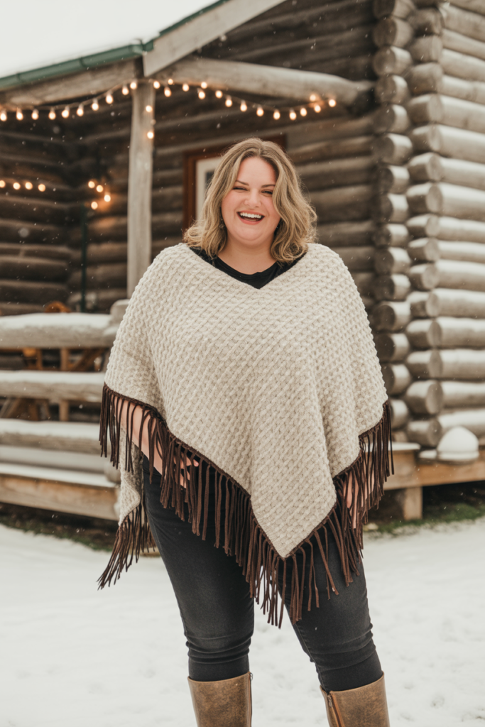 Knit Poncho + Skinny Jeans