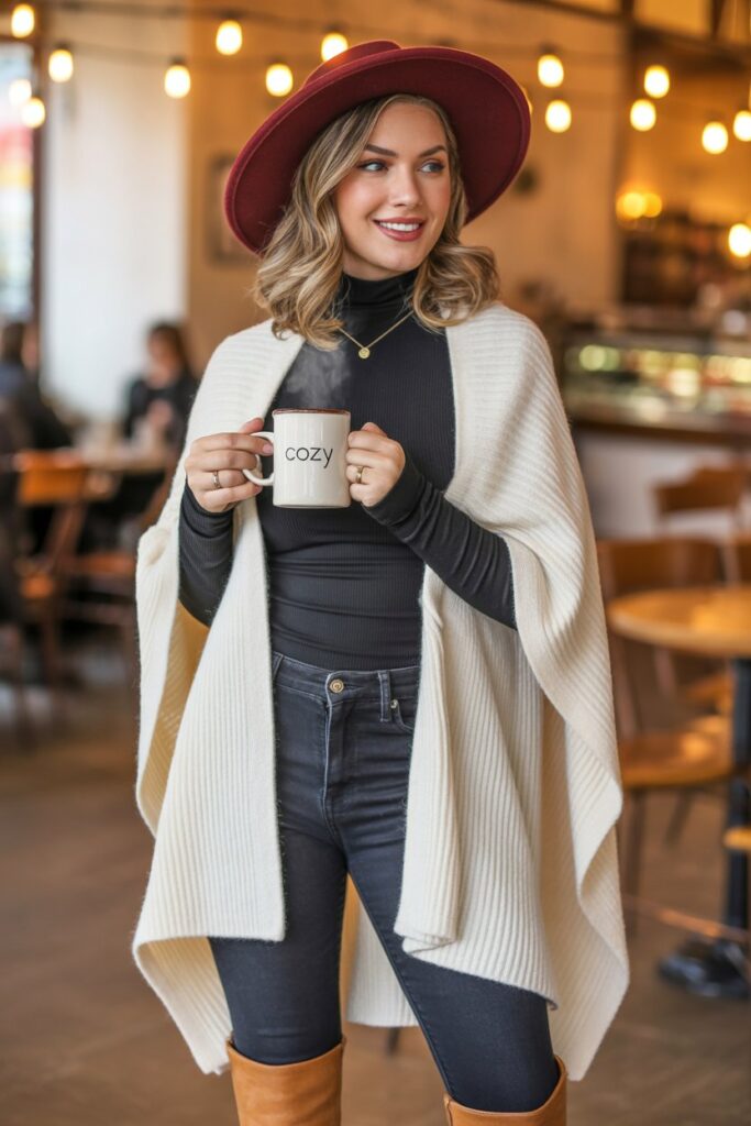 Knit Poncho + Thermal Top