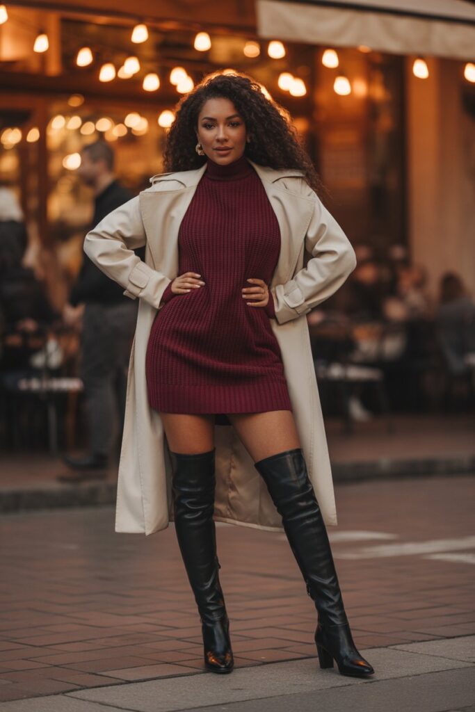 Knit Sweater Dress + Over-The-Knee Boots
