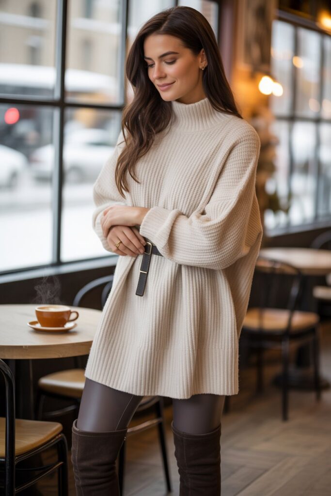 Knit Tunic + Leggings + Over-The-Knee Boots