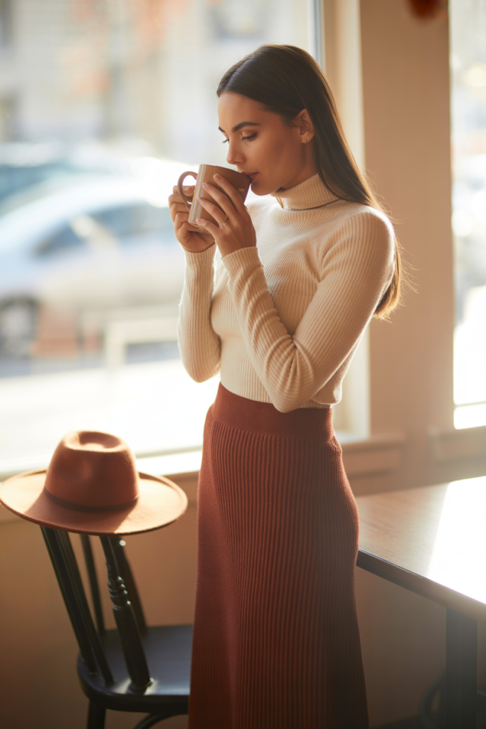 Knitted Skirt + Turtleneck For Cozy Fall Days