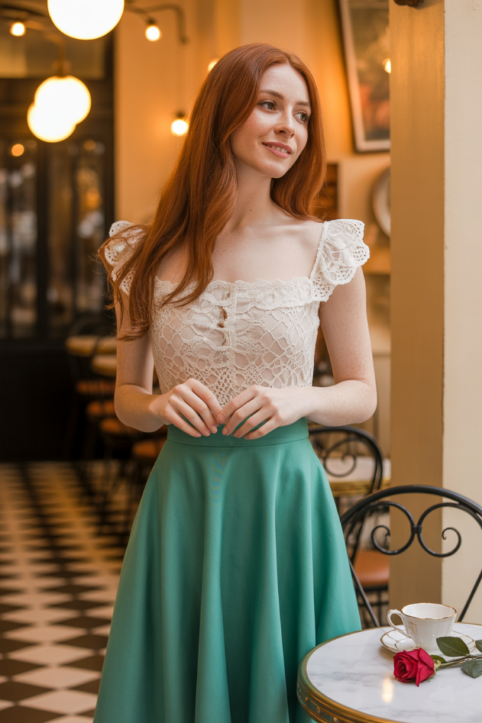 Lace Top + High-Waisted Skirt