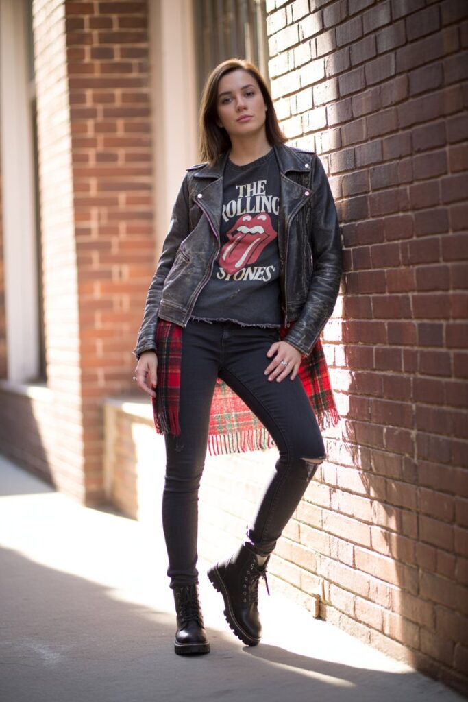 Leather Jacket + Band Tee + Skinny Jeans