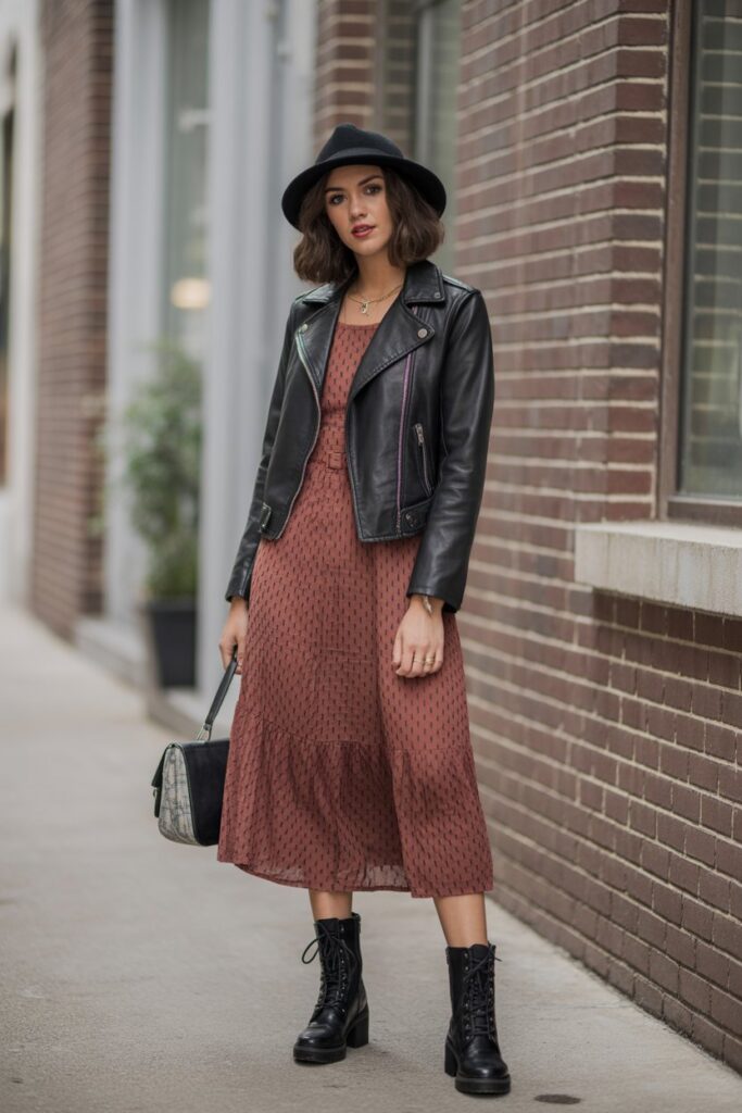Leather Jacket + Midi Dress