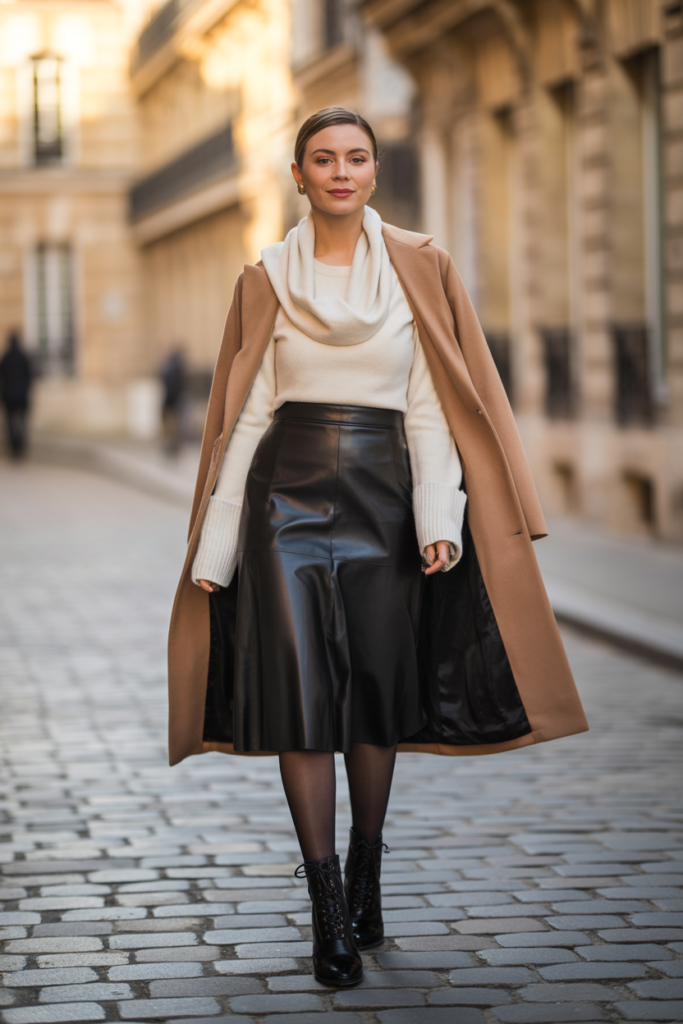 Leather Skirt + Cashmere Sweater