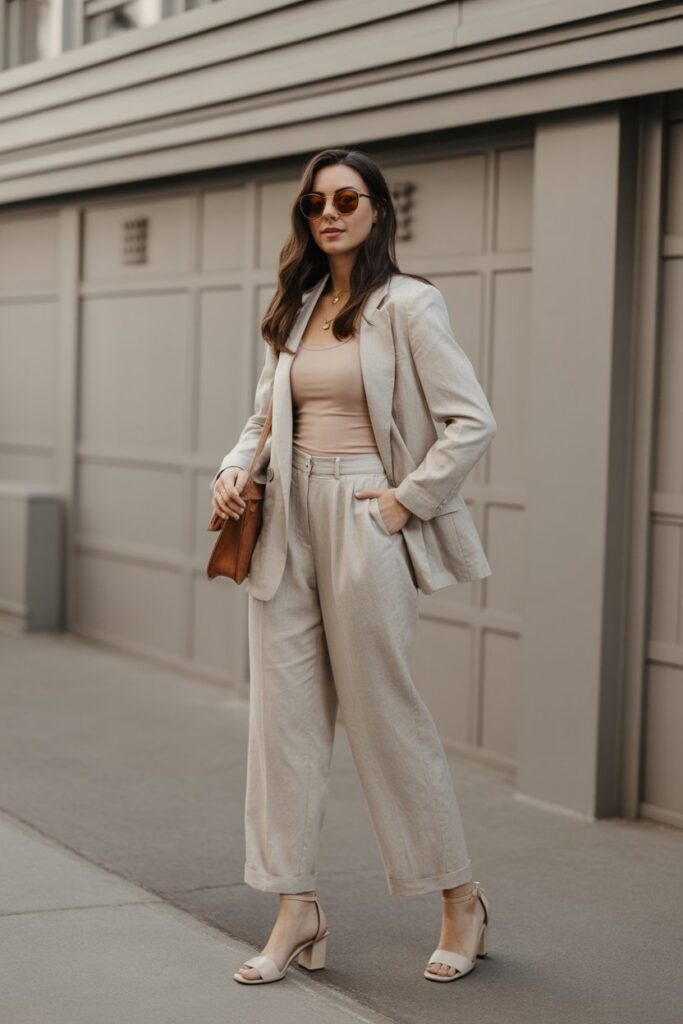 Linen Suit + Block Heels