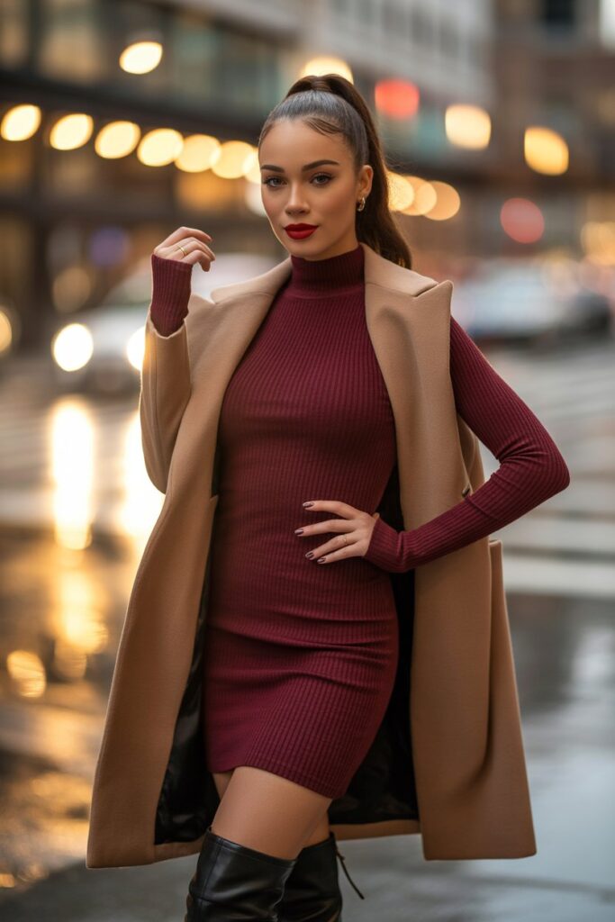 Long-Sleeve Bodycon Dress + Over-The-Knee Boots