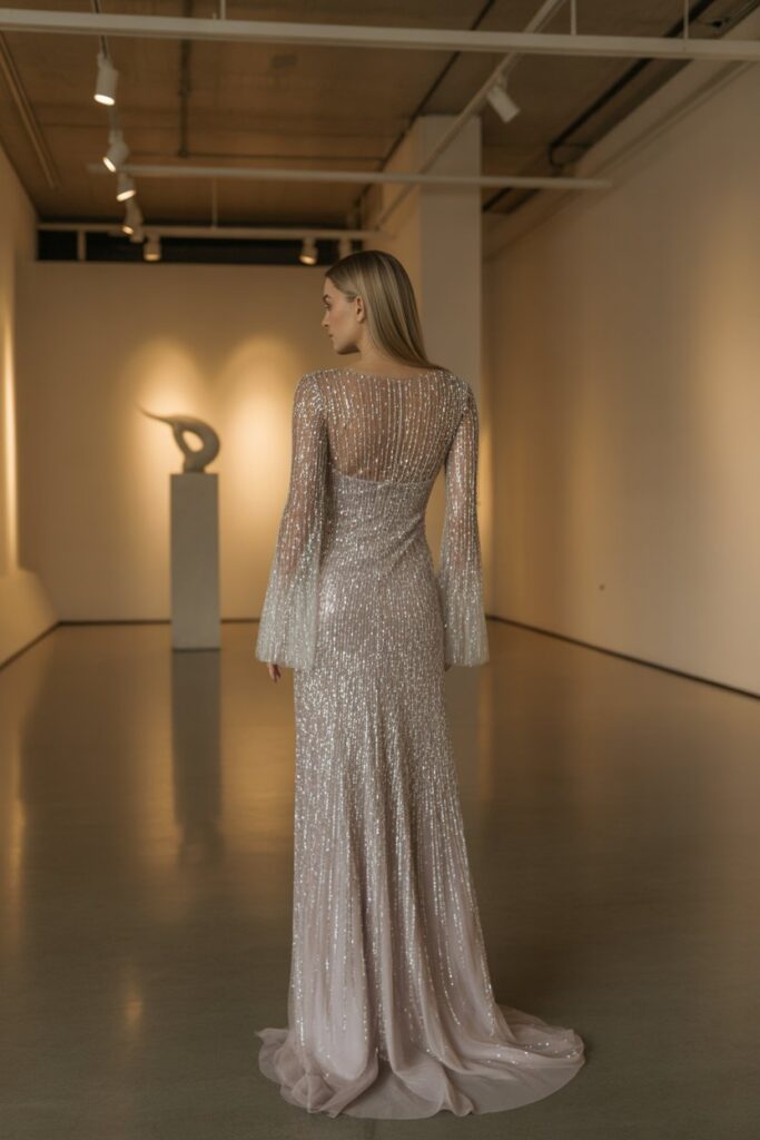 Long-Sleeve Embellished Gown