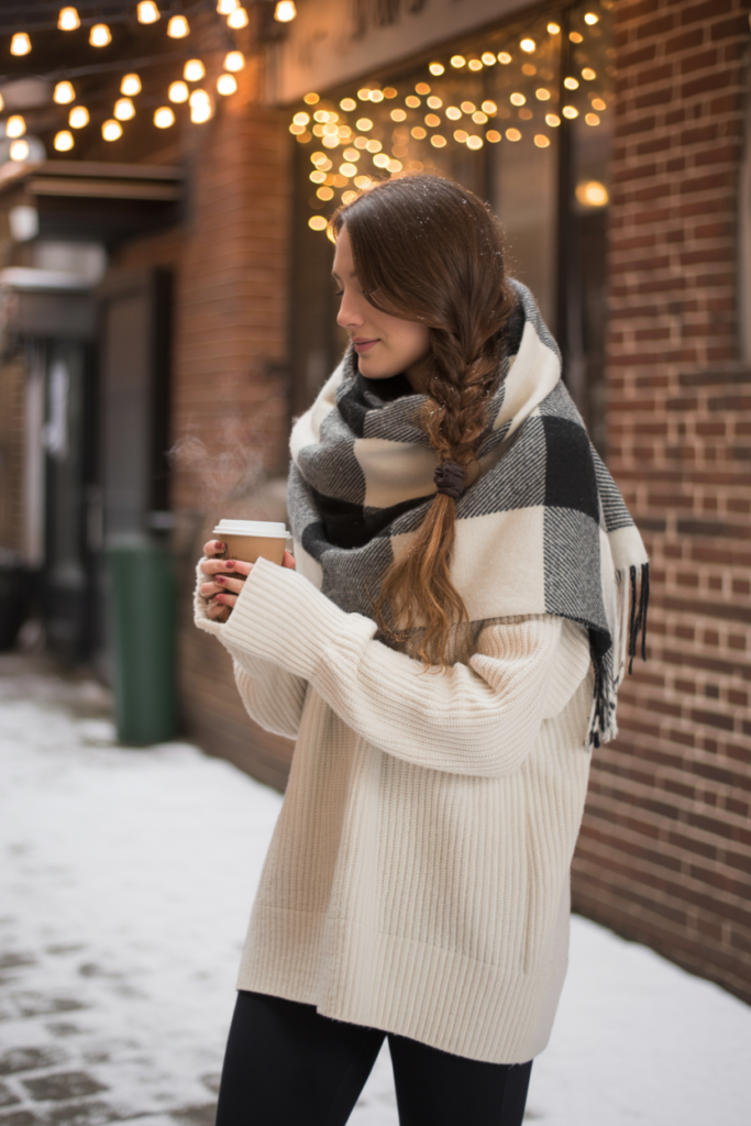 Long Sweater + Leggings + Blanket Scarf