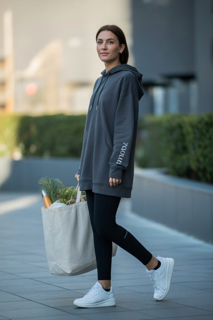 Longline Hoodie + Leggings + Winter Trainers For Athleisure Style