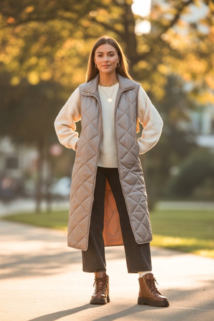 Longline Vest + Sweater + Jeans