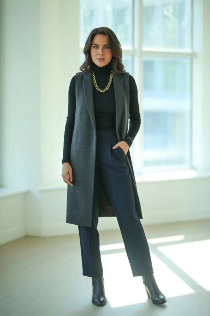 Longline Vest + Turtleneck