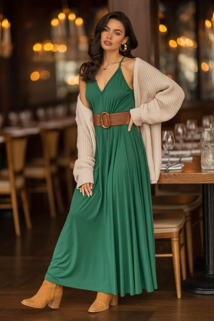 Maxi Dress + Belted Cardigan