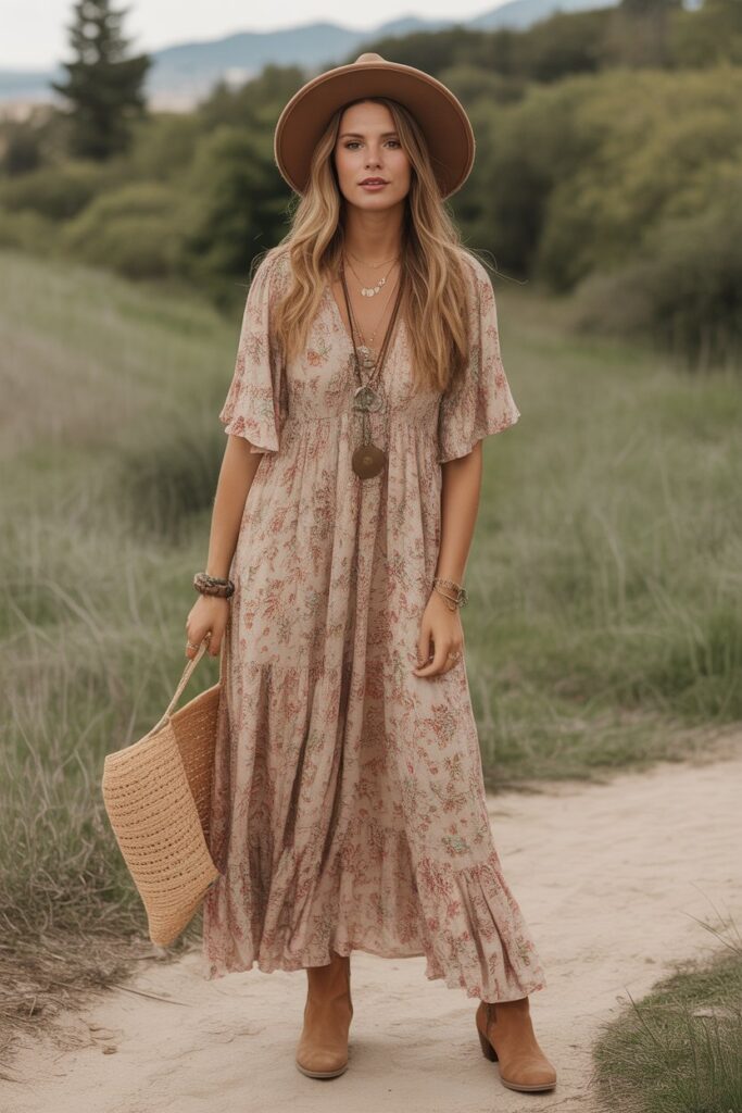 Maxi Dress + Wide-Brim Hat