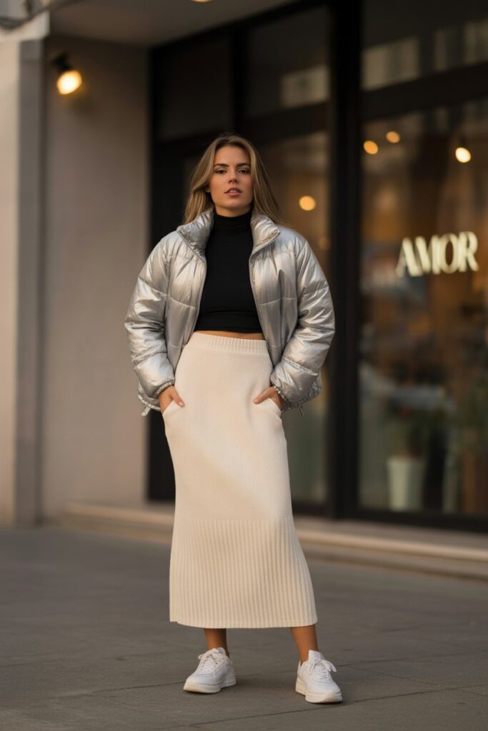 Maxi Knit Skirt + Cropped Puffer