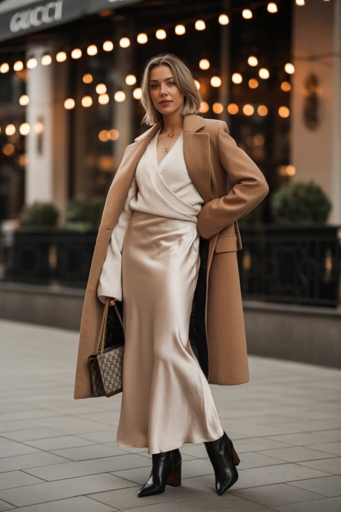 Maxi Slip Skirt + Knit Wrap Top