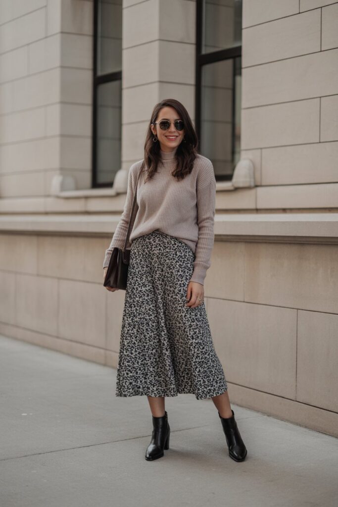 Midi Skirt + Knit Sweater
